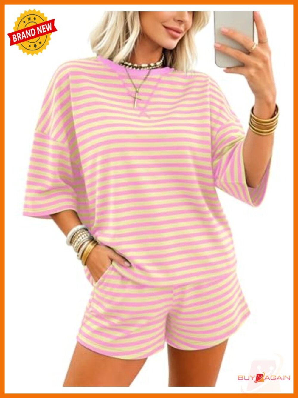 Womens 2 Piece Lounge Set Cotton Blend Oversized Tee & Shorts Pajamas